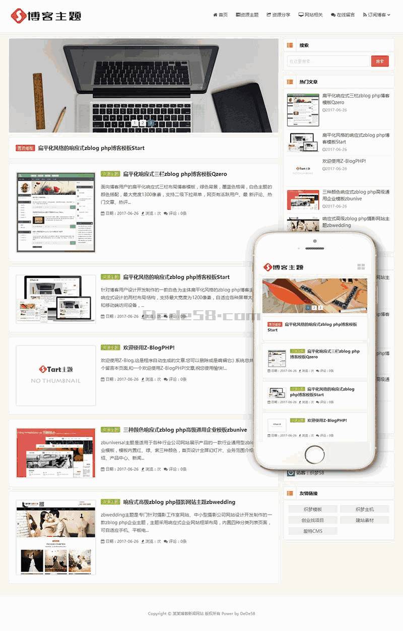 响应式简洁博客主题Wordpress模板(自适应PC+手机站)截图