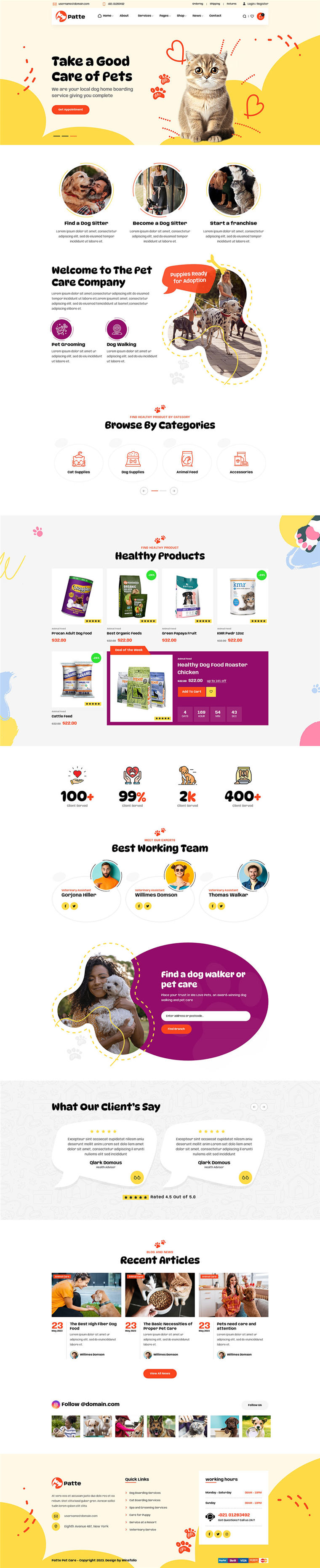 Bootstrap5宠物护理寄养兽医商店WordPress网站模板预览图