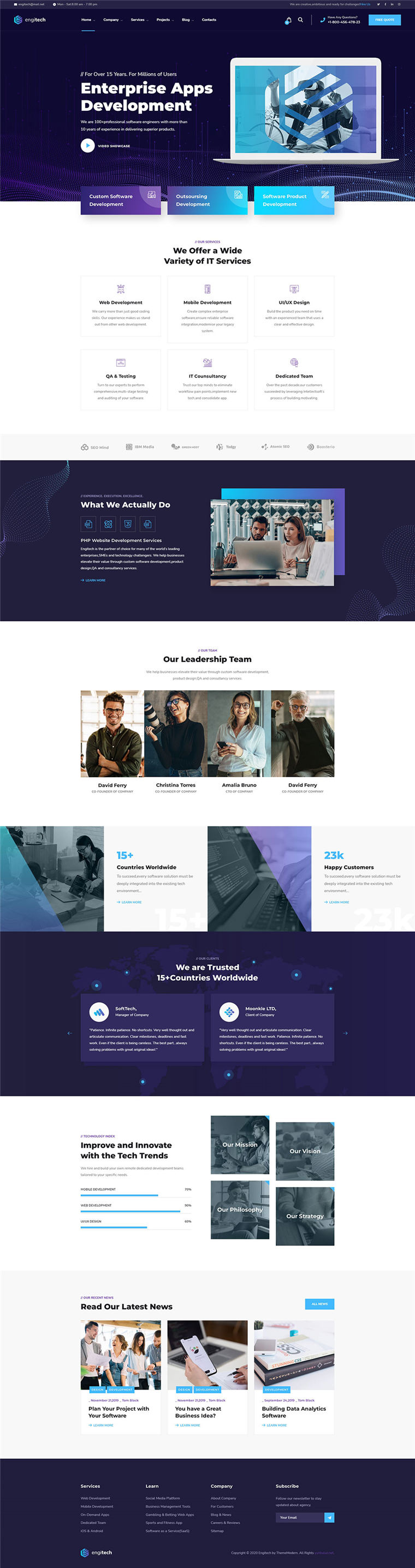 科技网站模板优质软件公司Bootstrap网站WP模板预览图