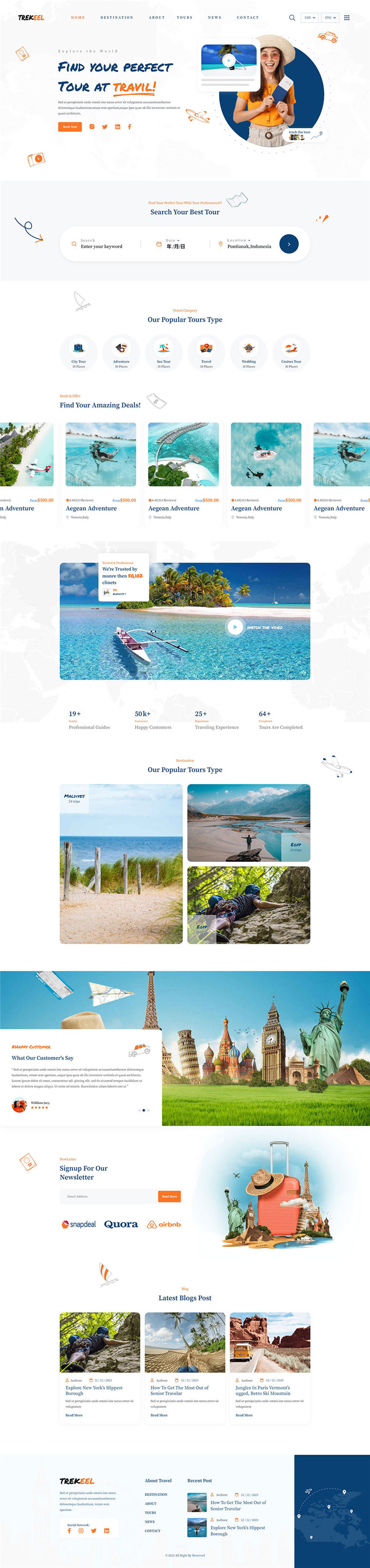 响应式Bootstrap旅游预订旅行社旅游博客WordPress网站模板预览图