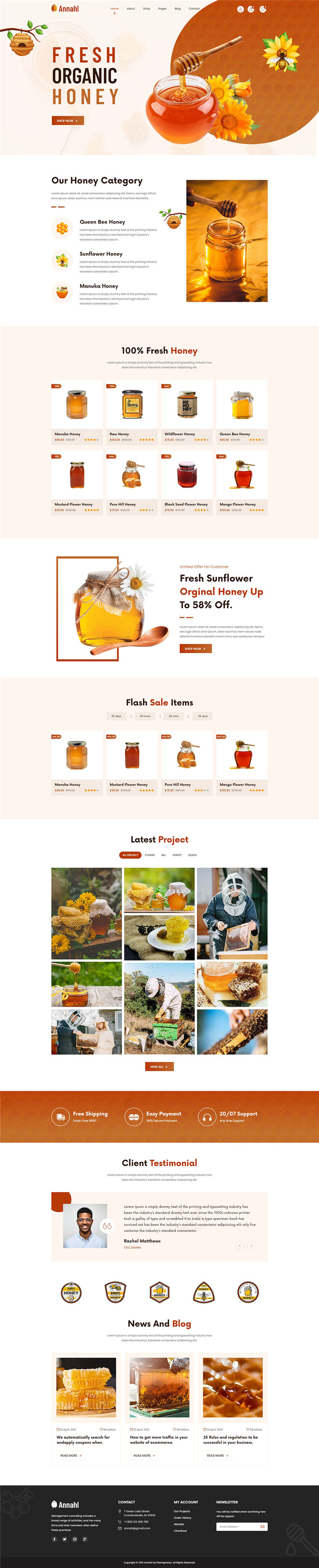 响应式有机蜂蜜农产品店铺销售网站WordPress模板预览图