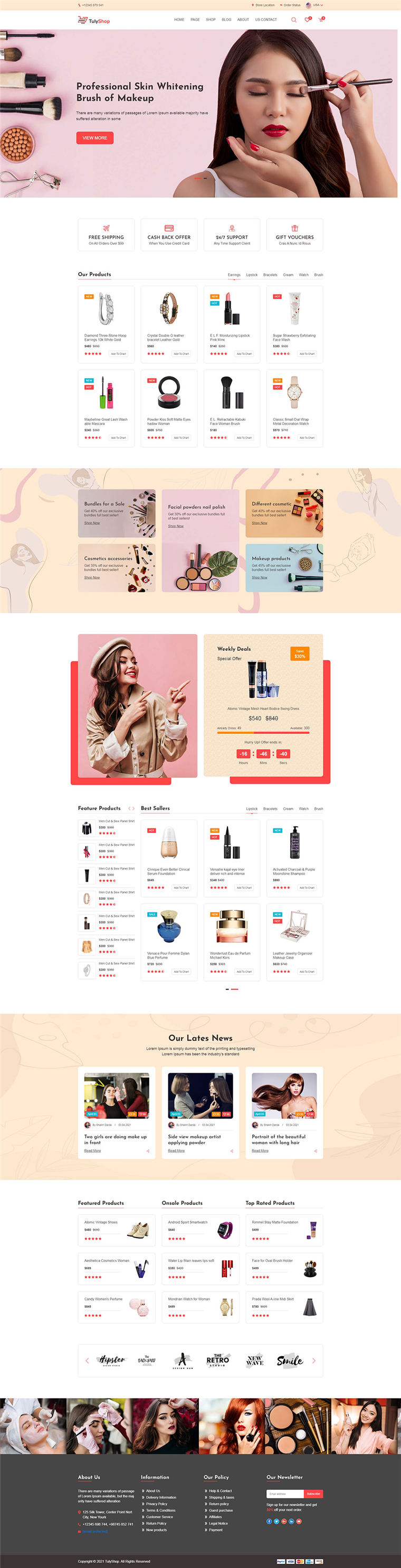 响应式红色美妆化妆品线上商城电商html5网站WordPress模板预览图