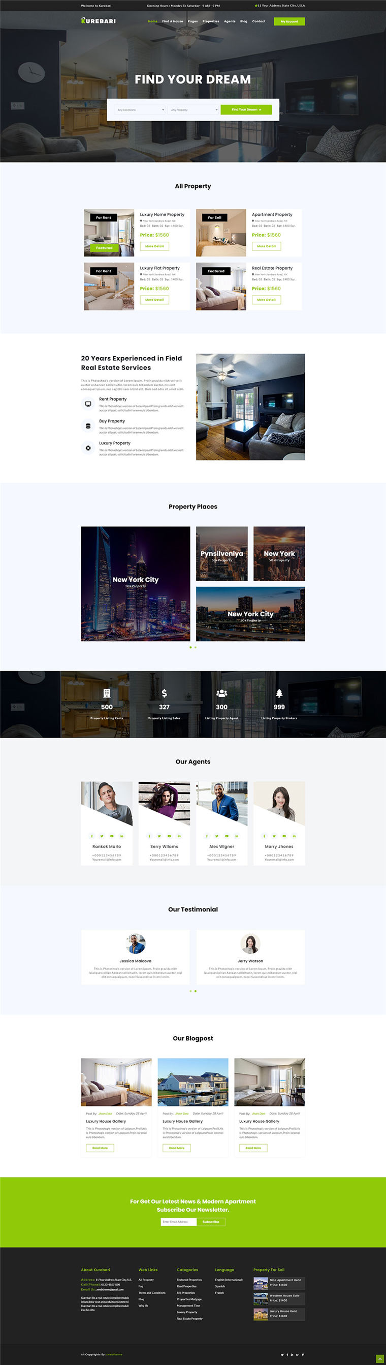 响应式HTML5房产出租房屋出租平台网站WordPress模板预览图