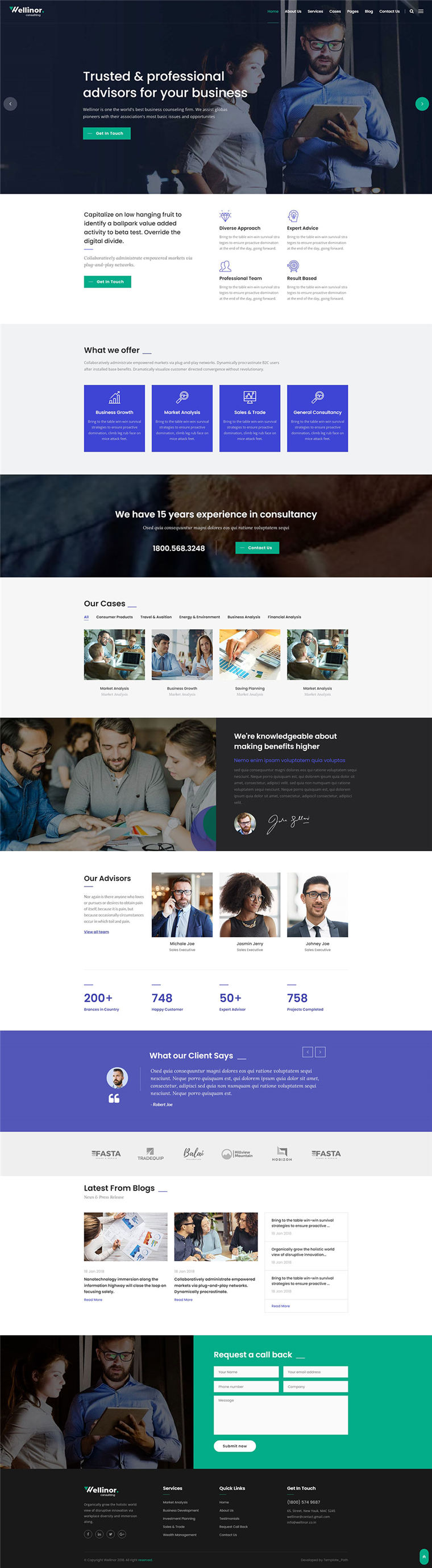 响应式bootstrap商业金融咨询公司WordPress网站模板预览图