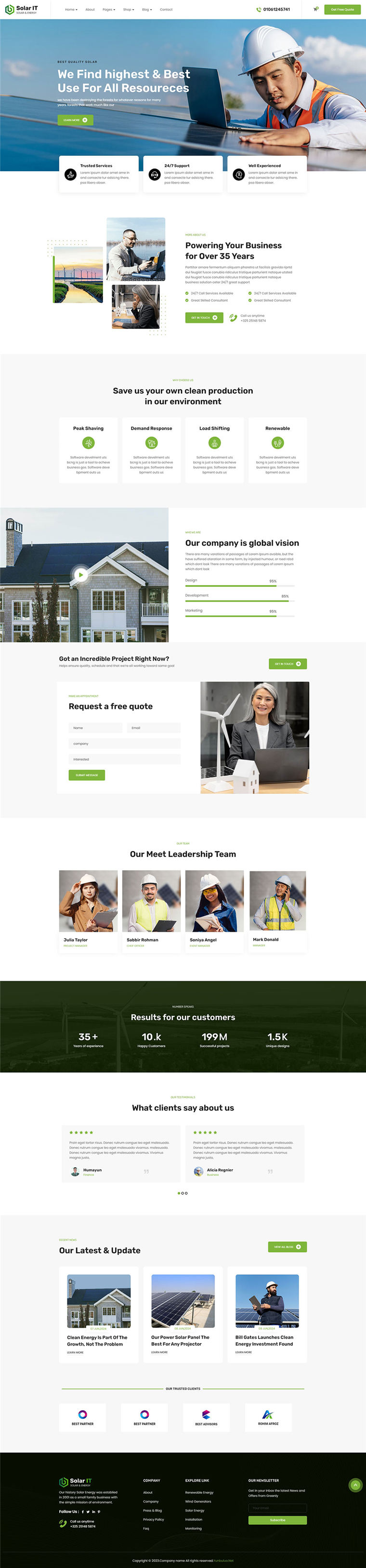 响应式HTML5风能新能源公司WordPress网站模板预览图