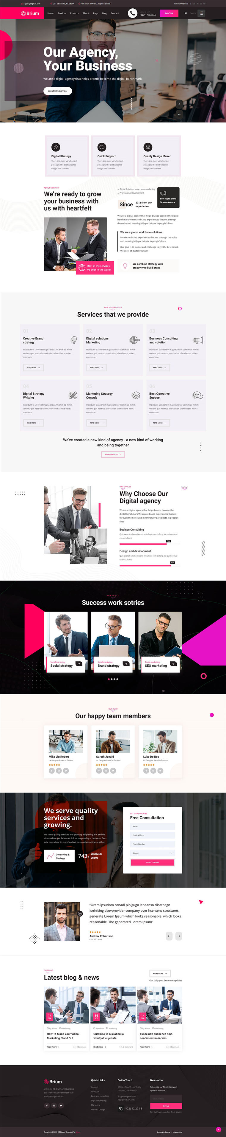 响应式HTML5商业保险咨询业务初创企业WordPress网站模板预览图