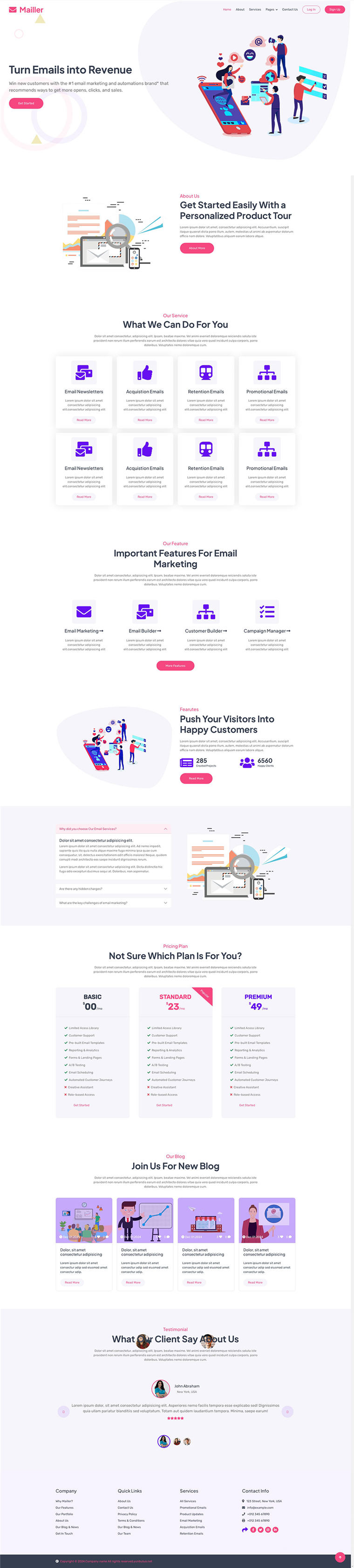 HTML5电子邮件营销服务公司WordPress网站模板下载预览图