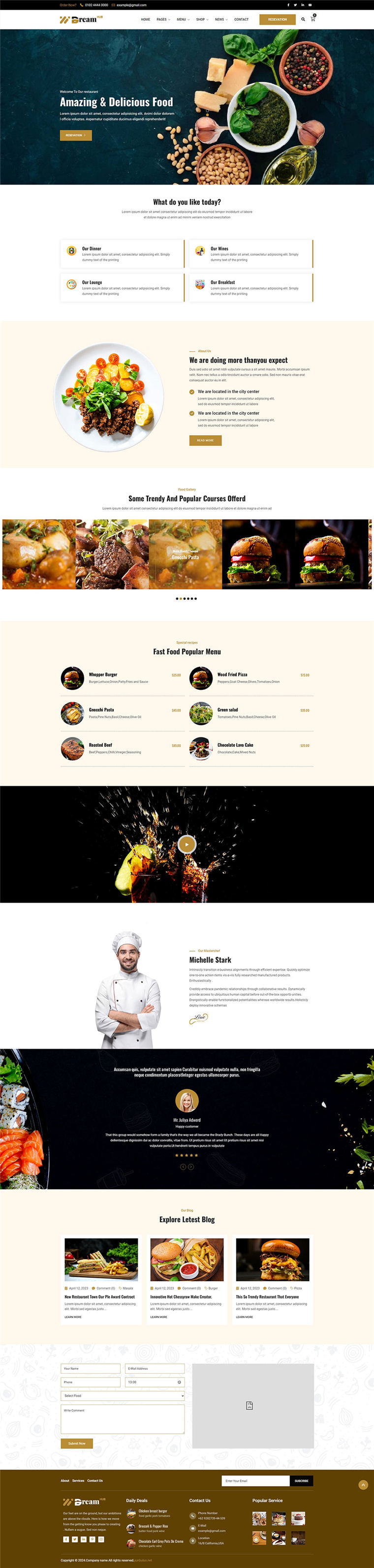 响应式HTML5餐饮店美食宣传网站WordPress模板预览图