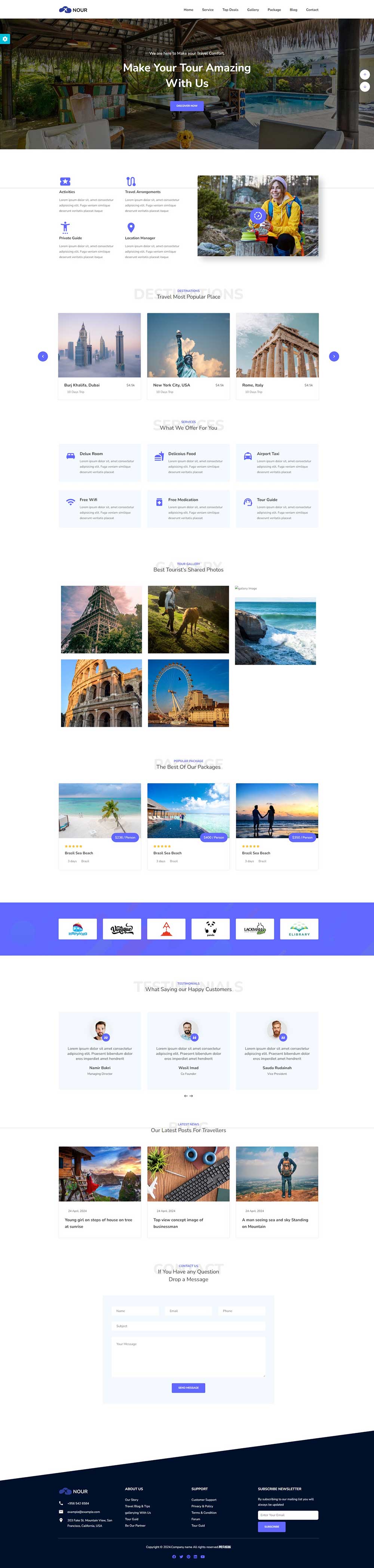 响应式单页面旅行服务机构宣传WordPress网站模板预览图