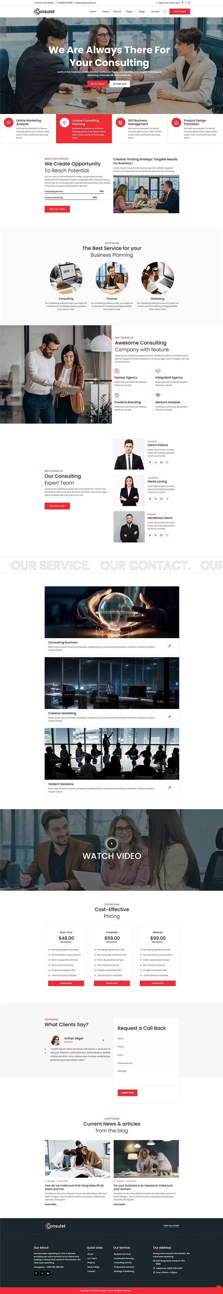 响应式HTML5企业营销咨询服务WordPress网站模板预览图
