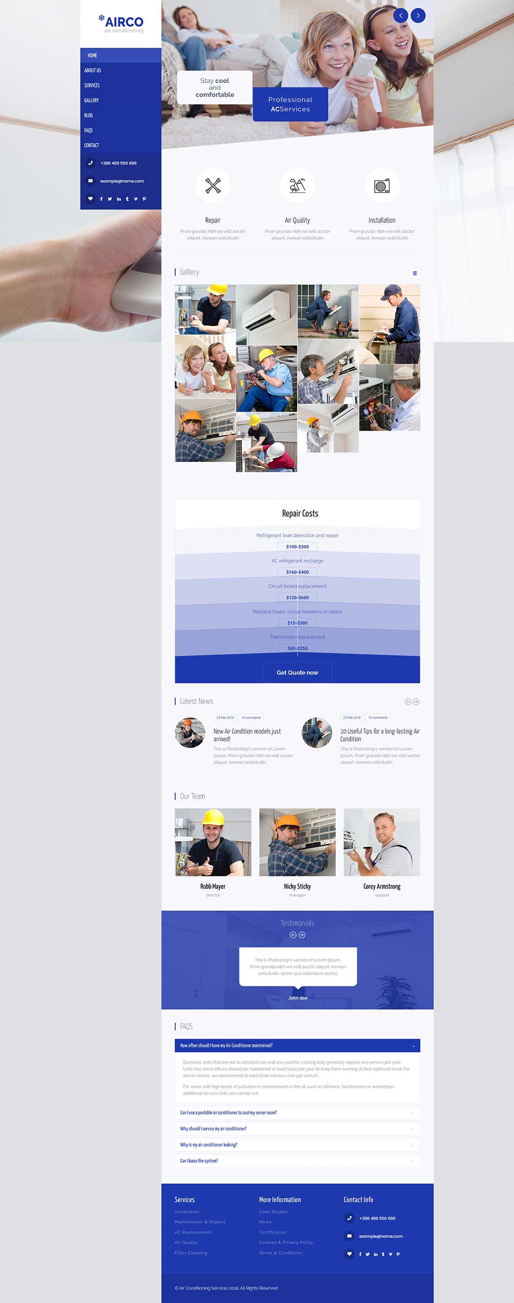 响应式Bootstrap空调安装维修服务WordPress网站模版预览图