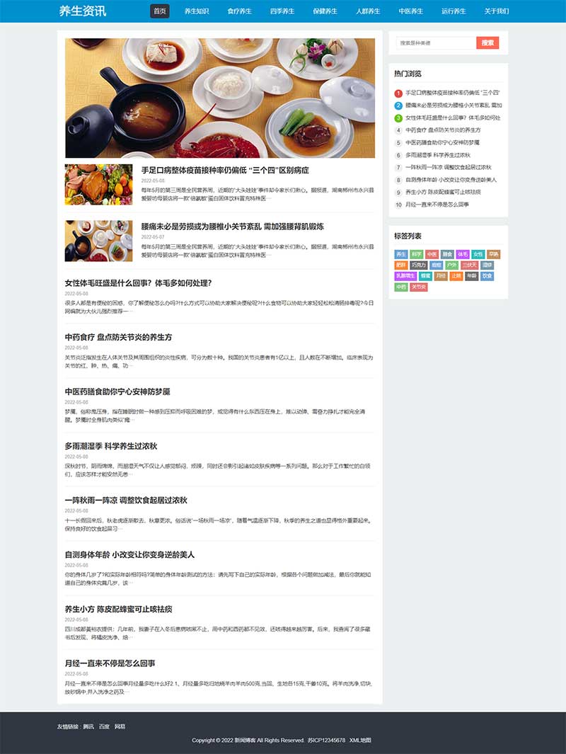 响应式三合一养生资讯文章新闻博客类Wordpress模板效果图