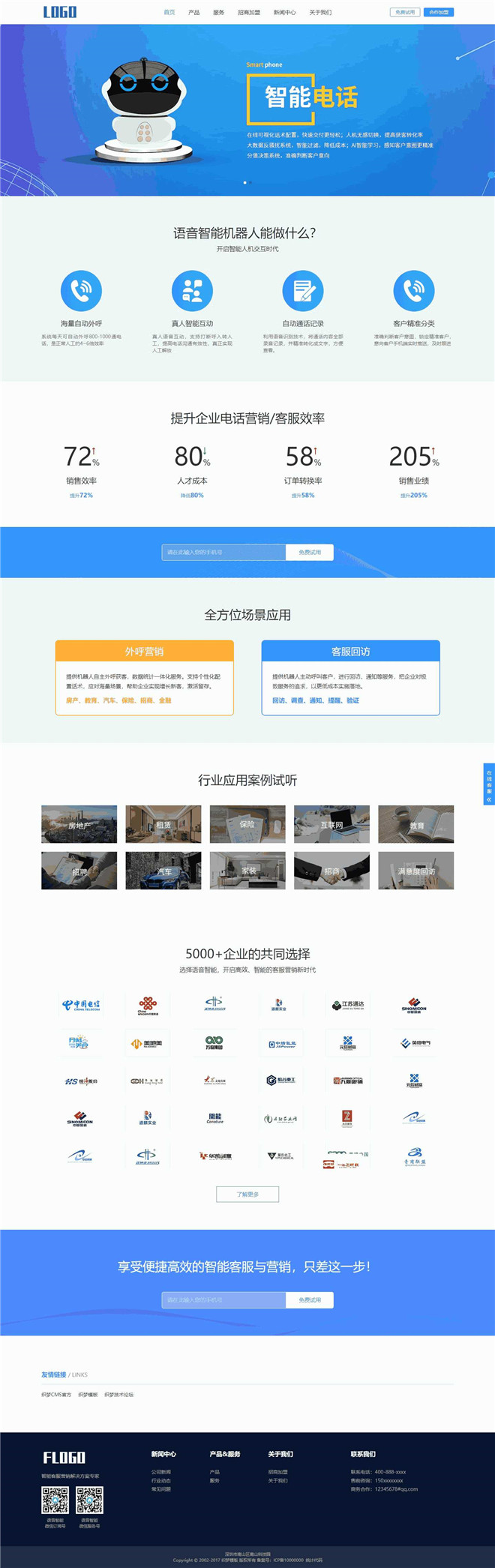 智能电话机器人语音设备网站模板截图