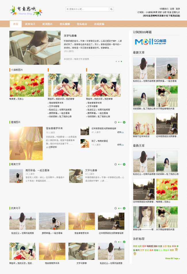 唯美清新图片橙色wordpress主题模板展示图