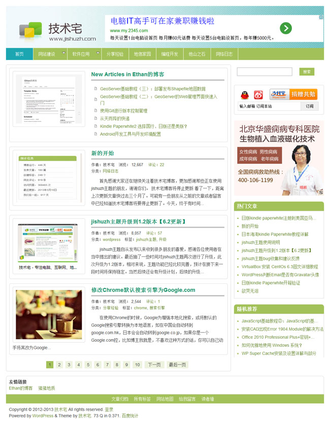 绿色清爽技术宅网站wordpress主题模板展示图