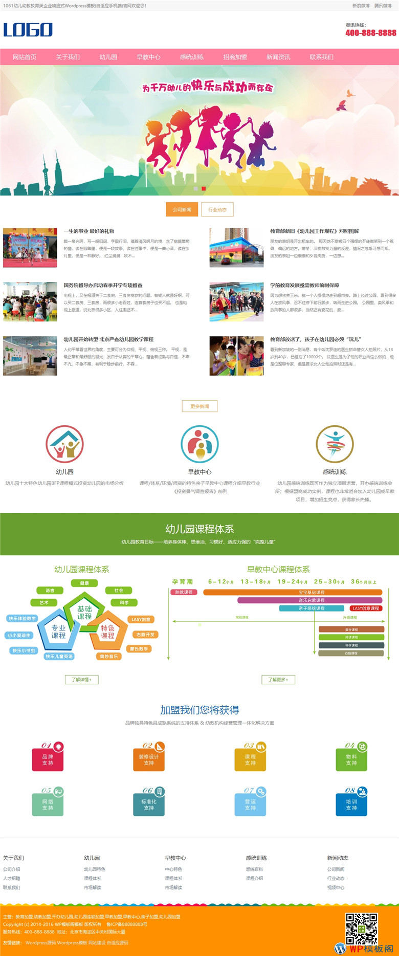 (自适应手机端)幼儿幼教教育类企业响应式WordPress模板源码演示图