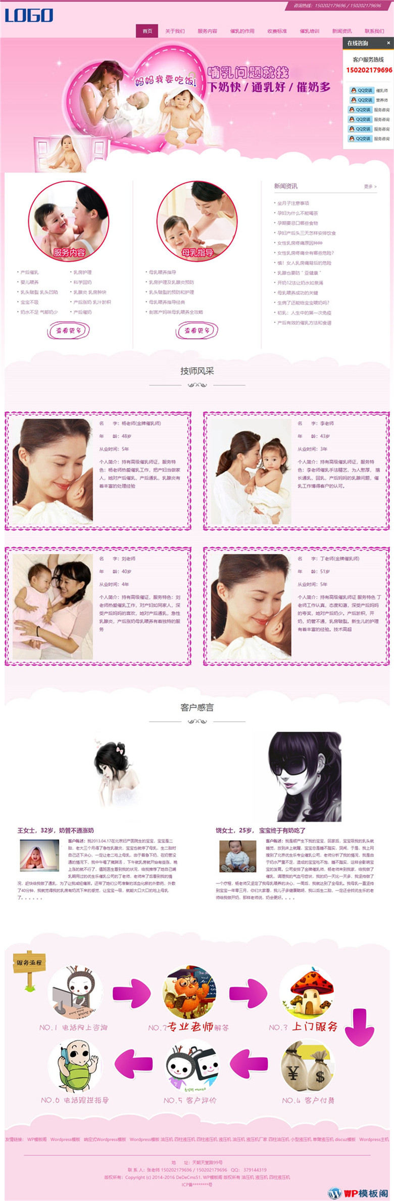 响应式自适应粉红色母婴催乳类网站WordPress模板源码演示图