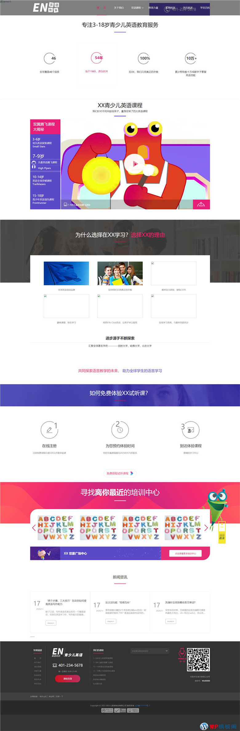 红色青少儿培训学校机构WordPress模板(带手机端数据)演示图