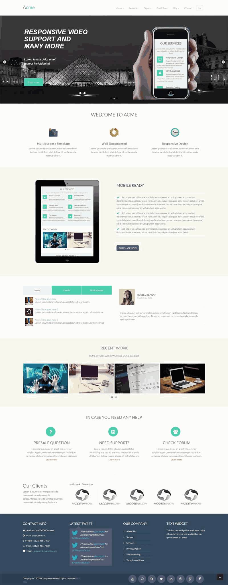白色简洁的网络建站公司网站html5Wordpress模板(带手机版)效果图