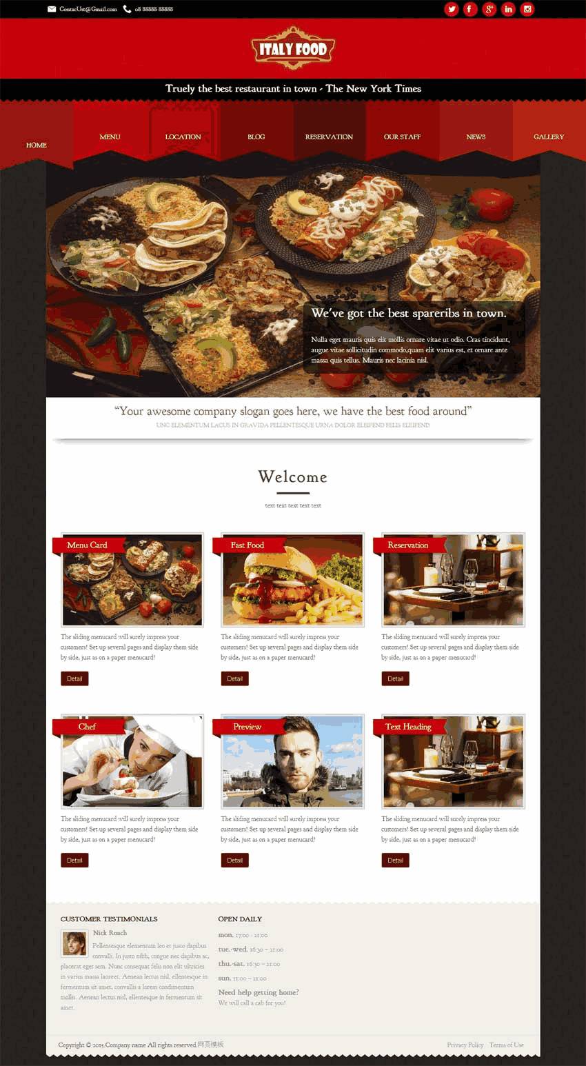 红色国外餐饮料理网站Wordpress模板(带手机版)效果图