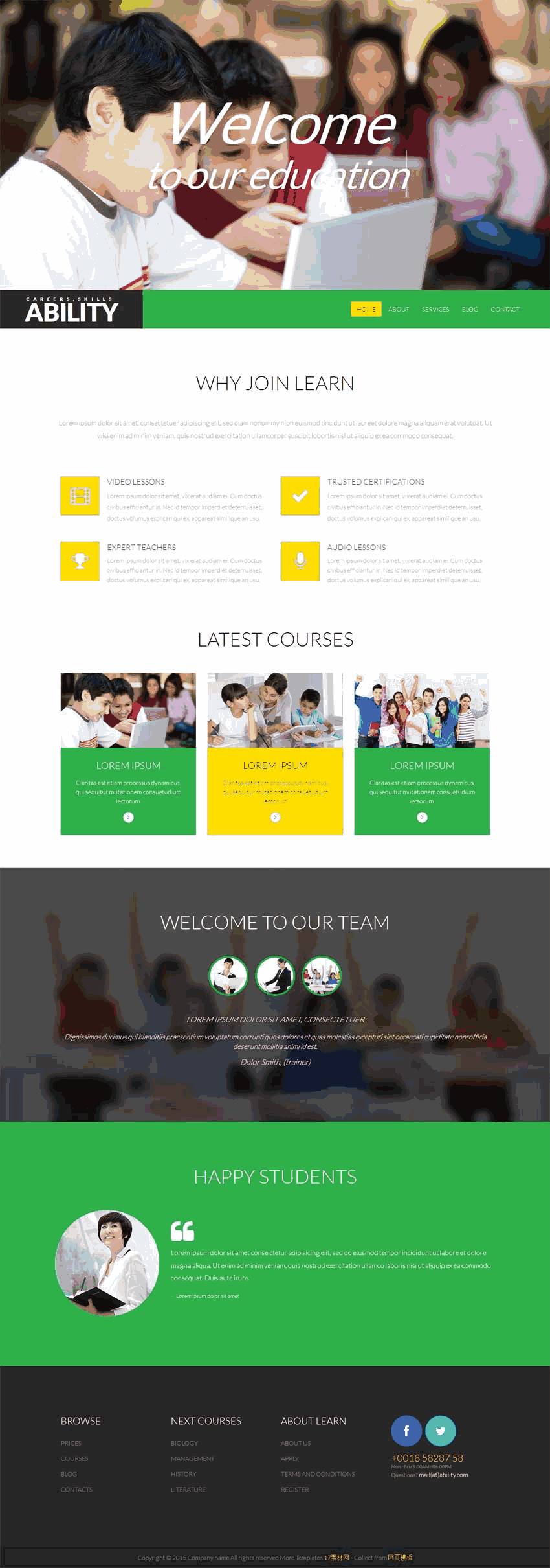 绿色的教育培训学校网站Wordpress模板(带手机版)效果图