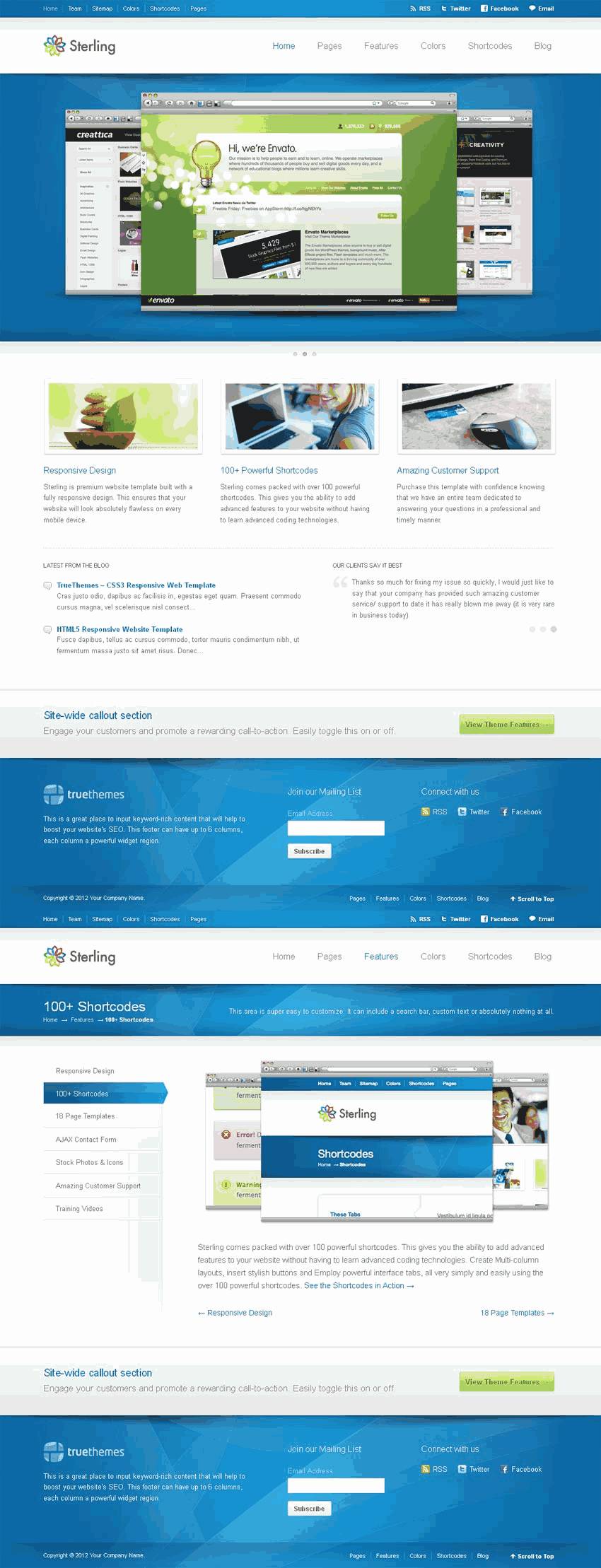 国外蓝色的商务公司自适应网站Wordpress模板html(带手机版)效果图