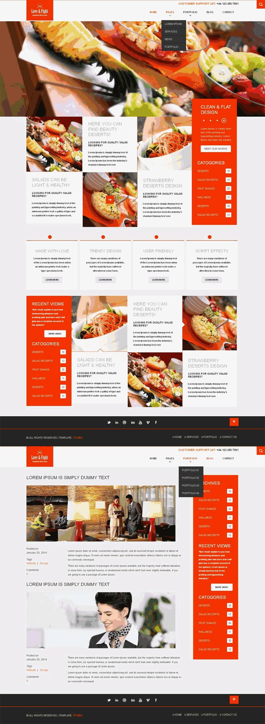 html5自适应设计餐饮网站Wordpress模板(带手机版)效果图