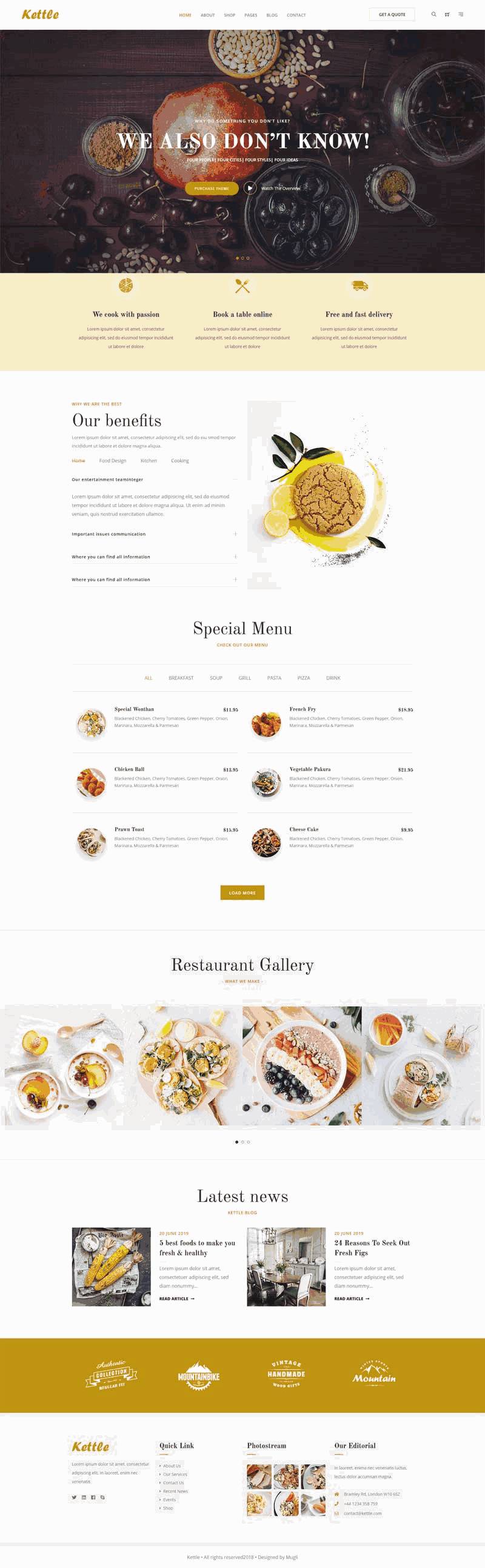 在线餐饮美食外卖预订bootstrap响应式网站Wordpress模板(带手机版)效果图