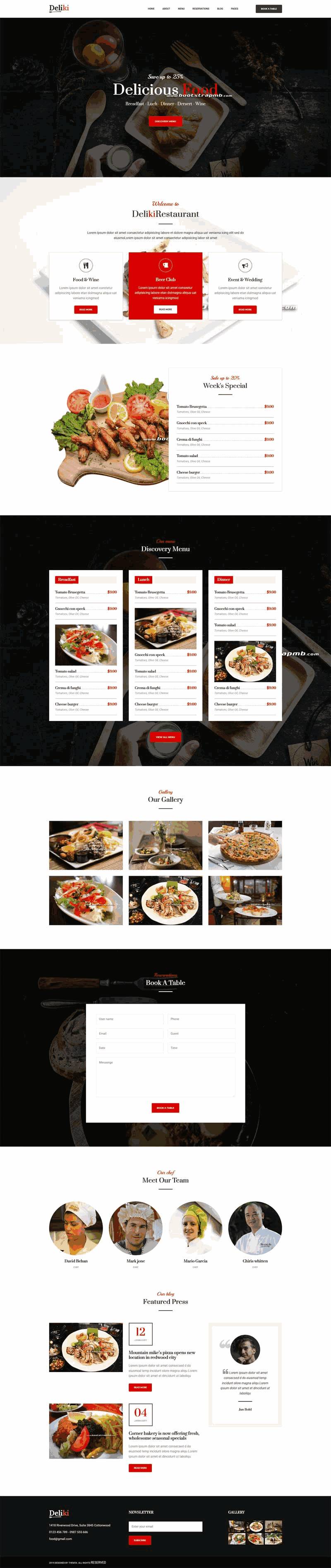 大气餐饮美食网站bootstrap响应式设计Wordpress模板(带手机版)效果图