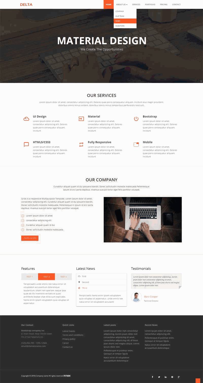 橙色简洁的设计公司通用网站Wordpress模板(带手机版)效果图