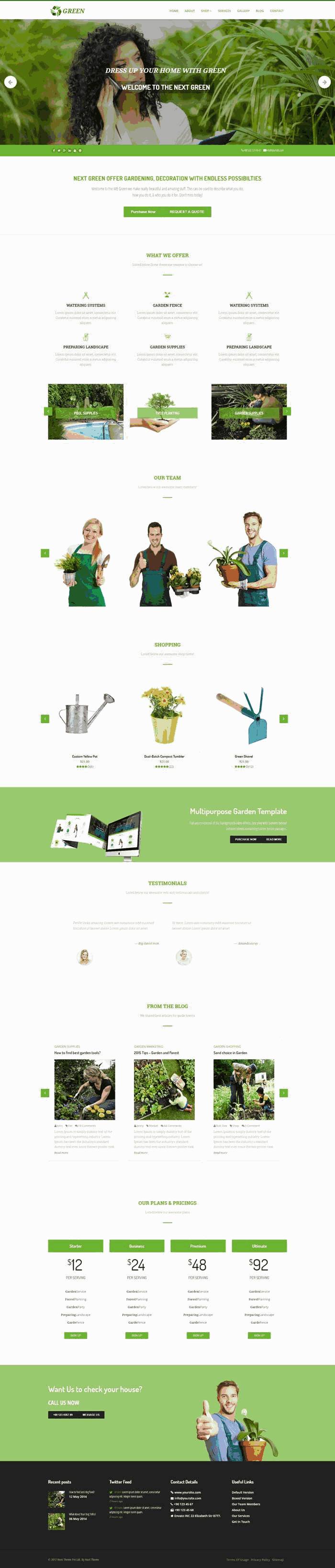 绿色的园林盆栽植物种植网站Wordpress模板(带手机版)效果图