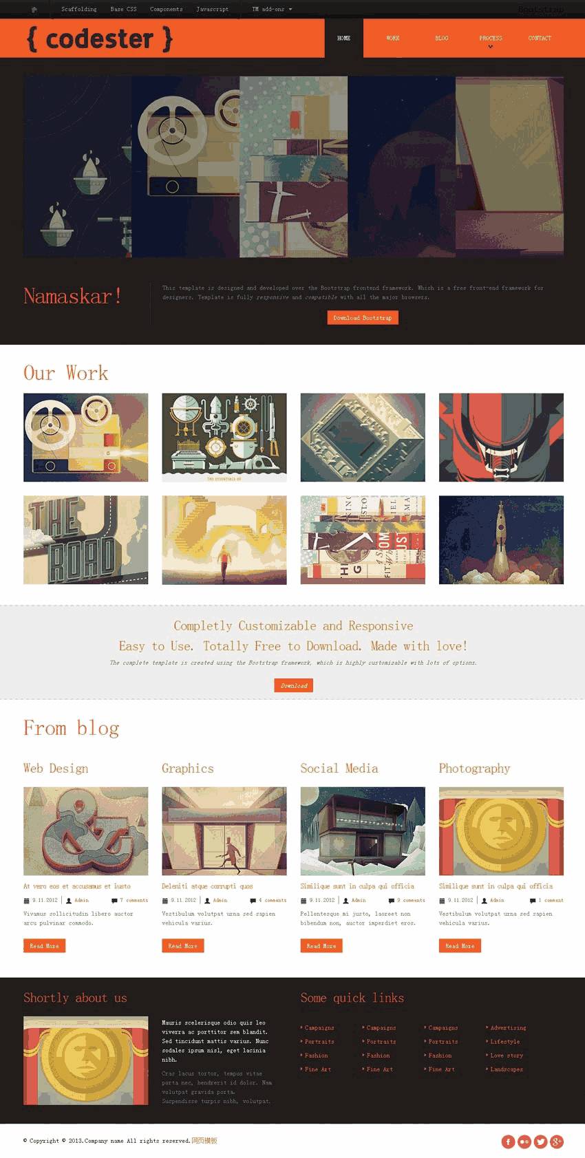 黑色的摄影作品展示bootstrapWordpress模板（带手机版）效果图