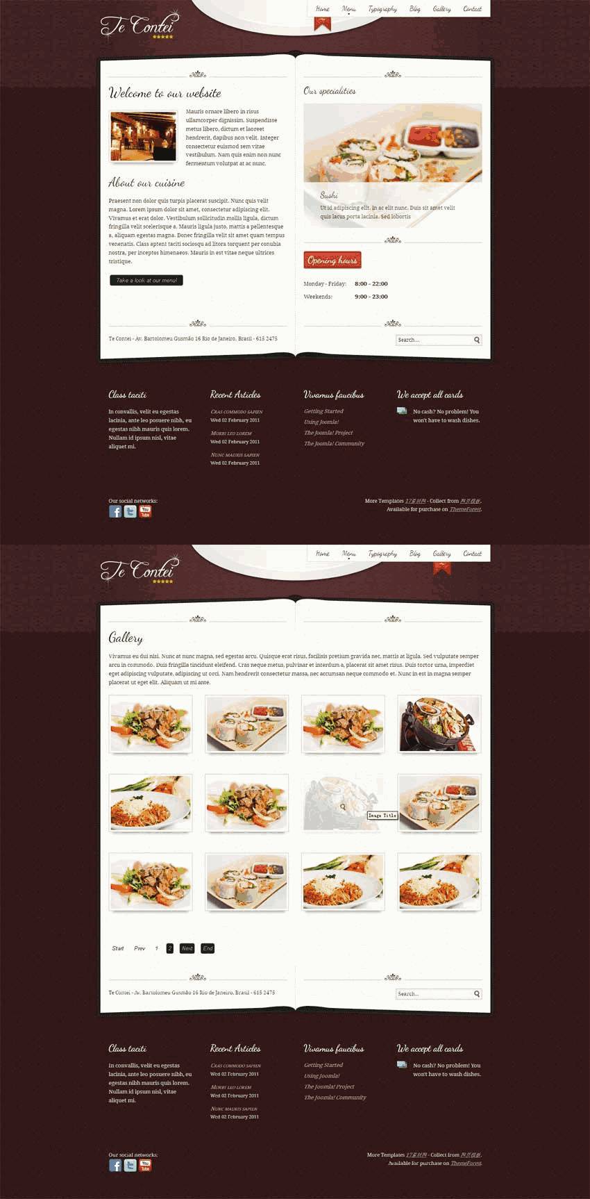 欧式风格西餐厅美食网站Wordpress模板(带手机版)效果图