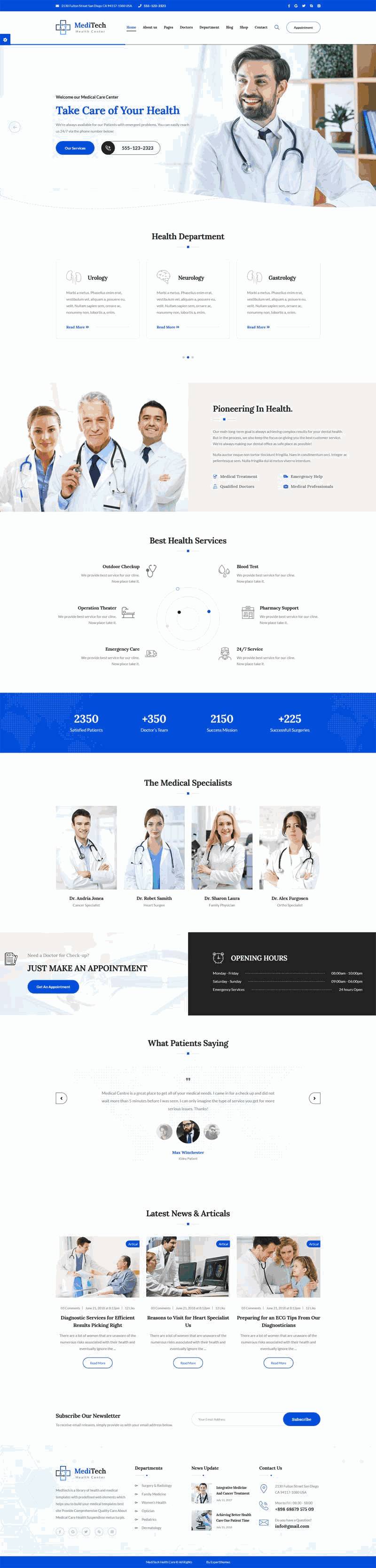 大气bootstrap响应式医院医疗中心官网Wordpress模板(带手机版)效果图