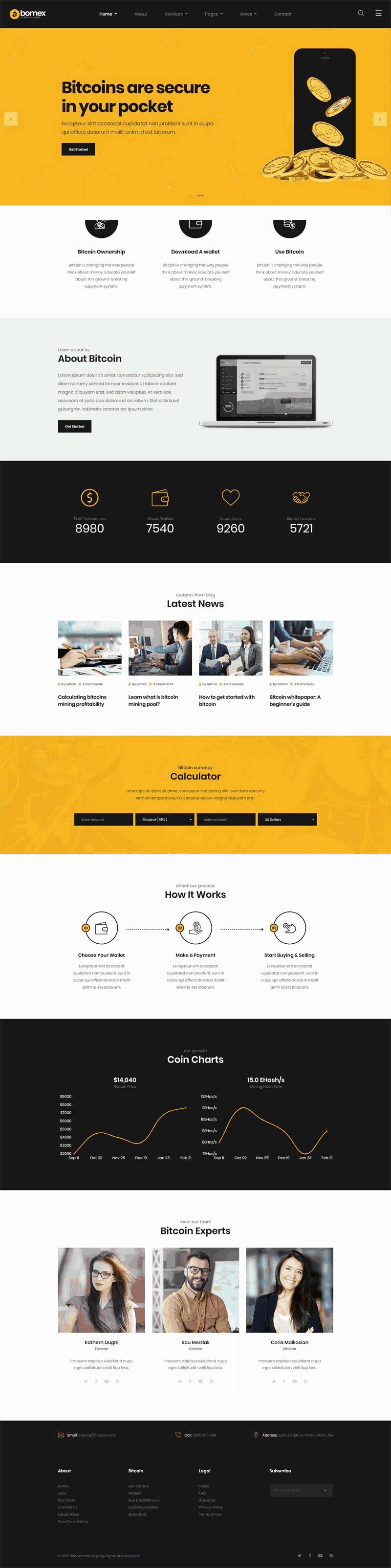 bootstrap响应式虚拟货币业务网站Wordpress模板(带手机版)效果图