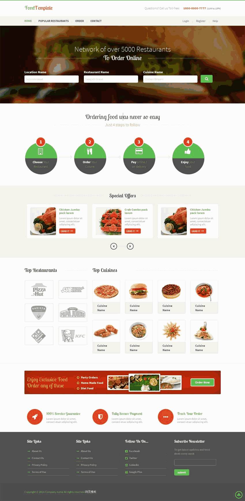 css3酒店餐饮预订网站Wordpress模板(带手机版)效果图