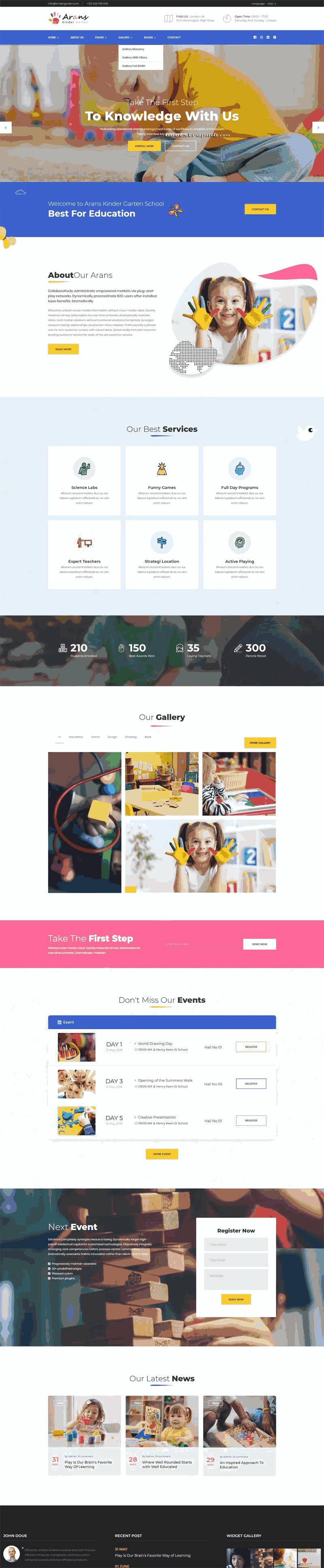 幼儿园早教中心网站bootstrap响应式自适应Wordpress模板(带手机版)效果图