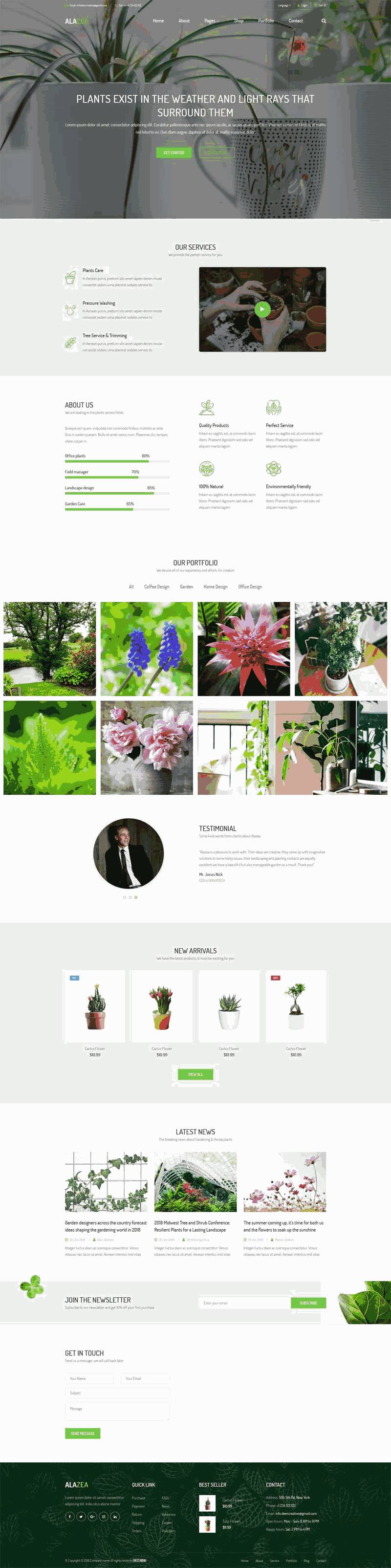 绿色的植物盆栽园艺网站Wordpress模板(带手机版)效果图