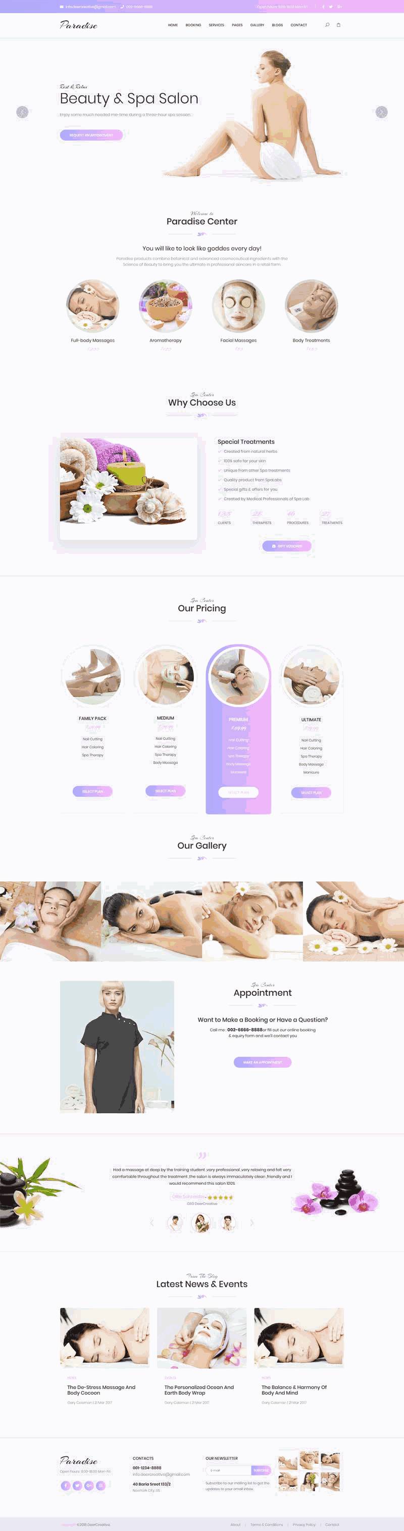 紫色大气的女性美容spa网站Wordpress模板(带手机版)效果图