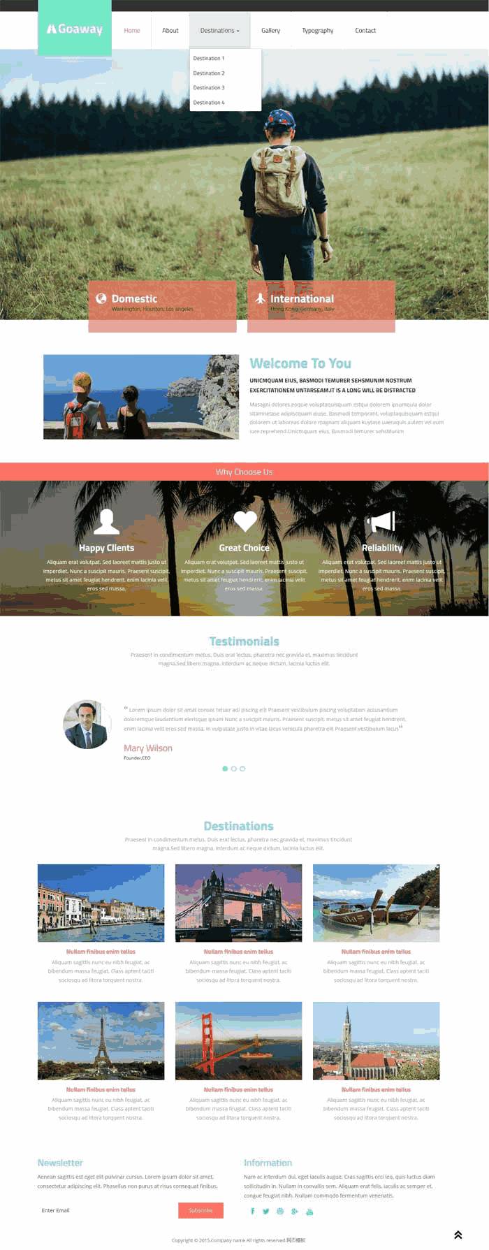 简洁的国外旅游公司网站Wordpress模板(带手机版)效果图
