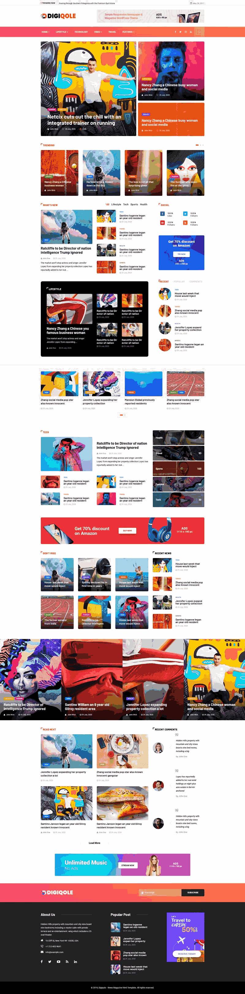 精美的新闻杂志资讯网站Wordpress模板(带手机版)效果图