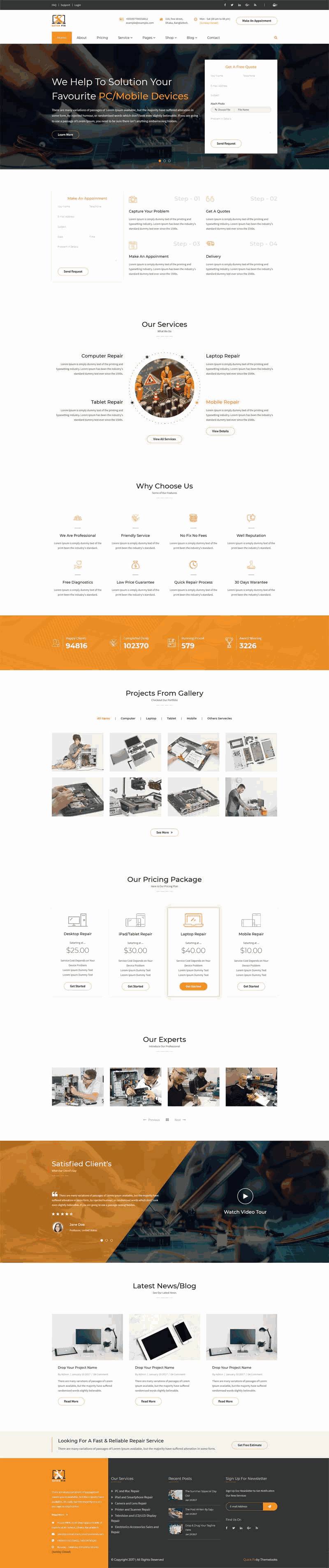 bootstrap响应式电脑手机维修店网站Wordpress模板(带手机版)效果图