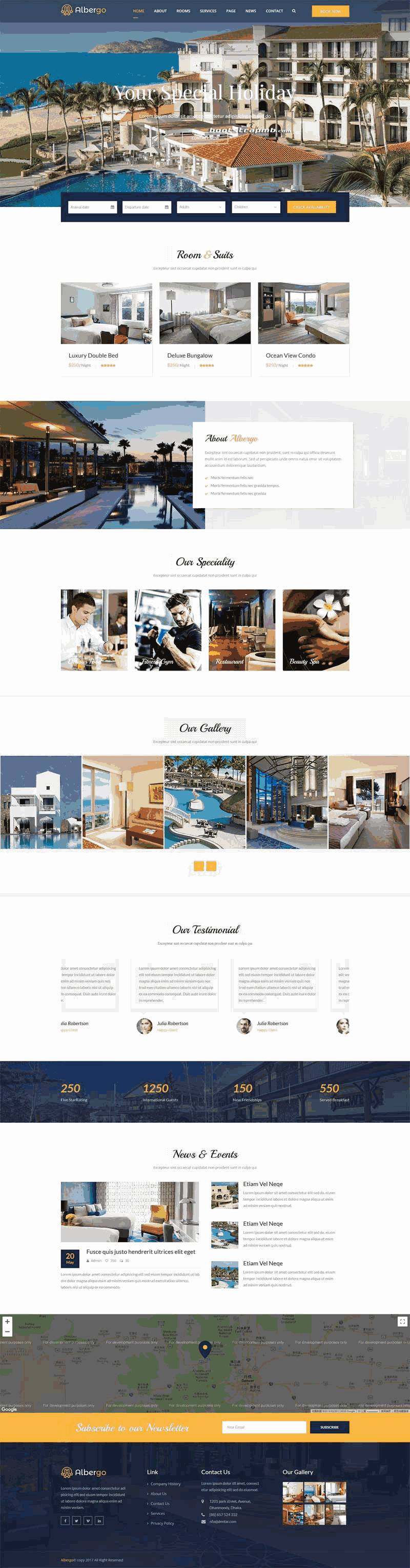 大气的在线酒店预订bootstrap响应式网站Wordpress模板(带手机版)效果图