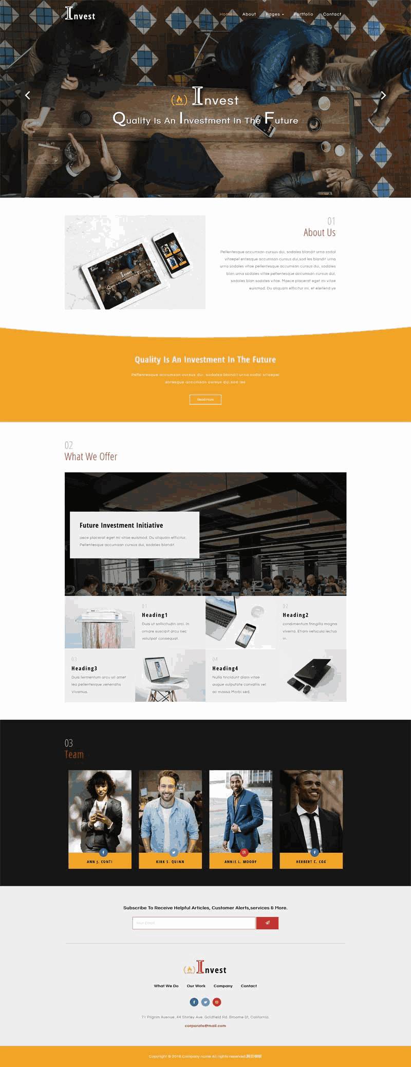 宽屏的投资顾问公司网站Wordpress模板（带手机版）效果图