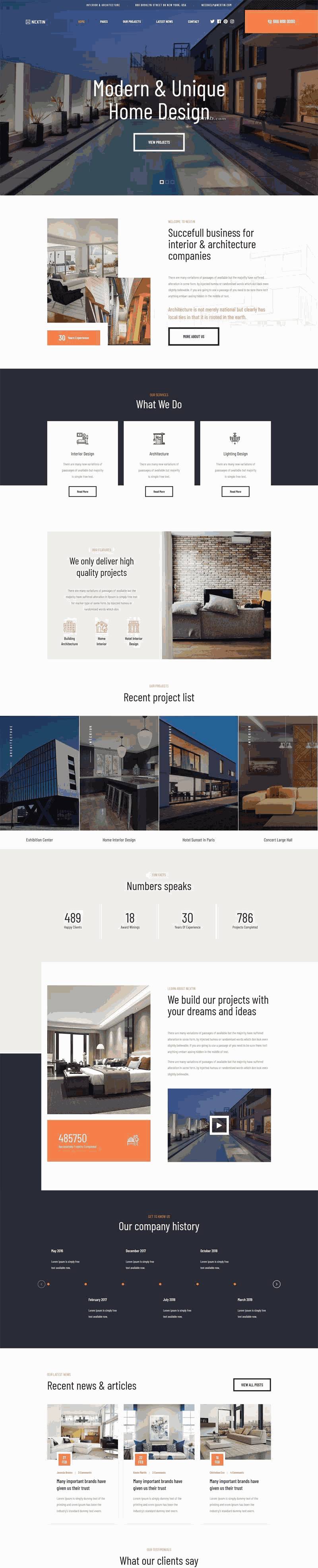 建筑室内设计公司网站自适应Wordpress模板(带手机版)效果图