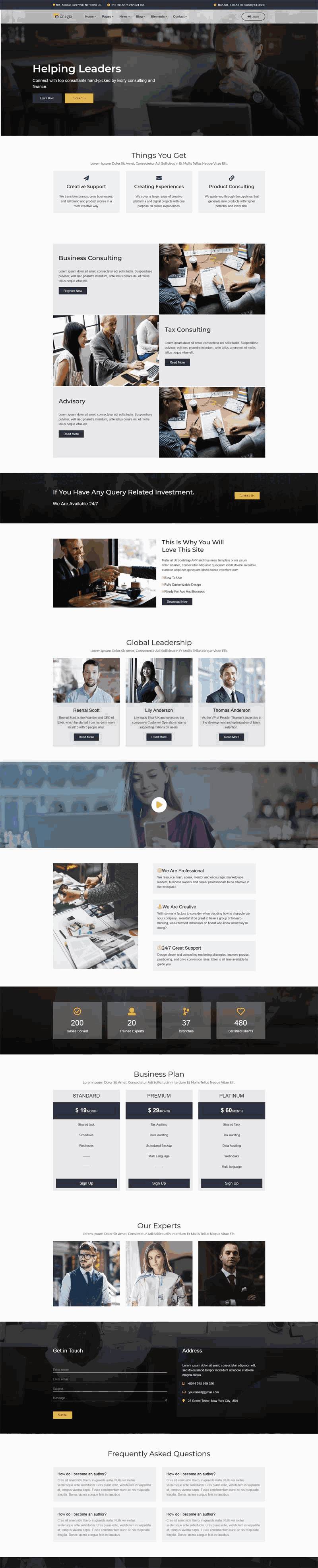 大气的bootstrap响应式商业咨询公司网站Wordpress模板(带手机版)效果图