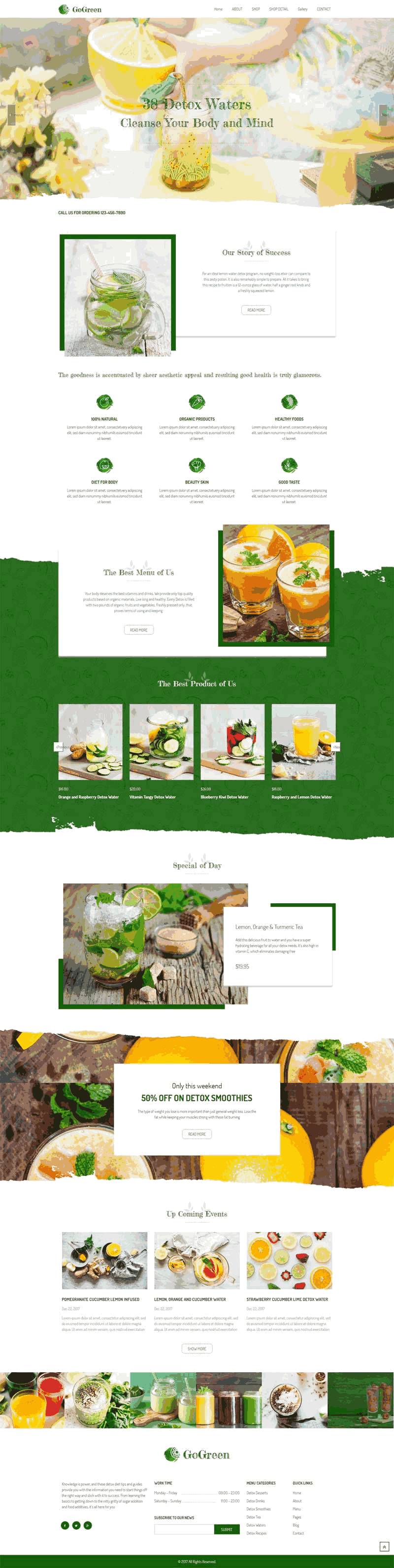 绿色的水果饮料店铺介绍网站Wordpress模板(带手机版)效果图