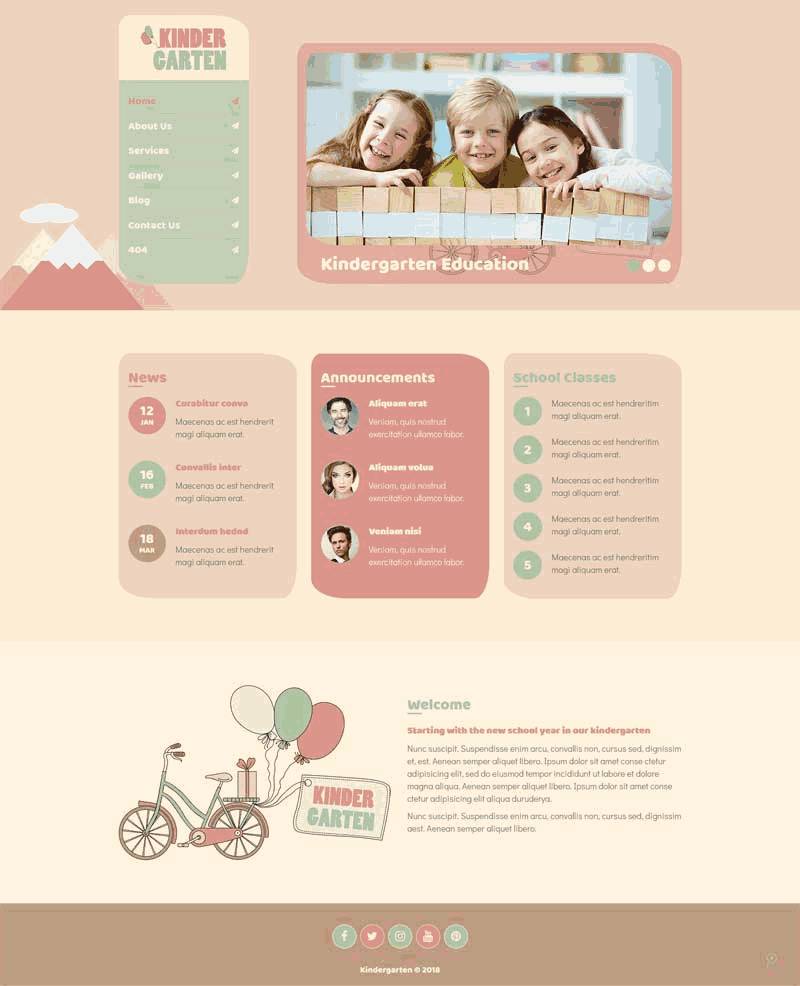 卡通风格幼儿园教育网站自适应Wordpress模板(带手机版)效果图