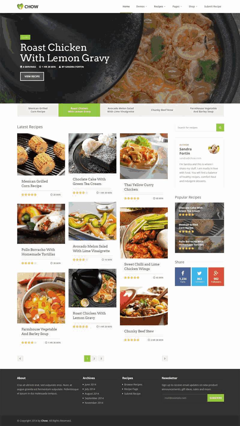 绿色的美食菜谱交流平台网站Wordpress模板(带手机版)效果图