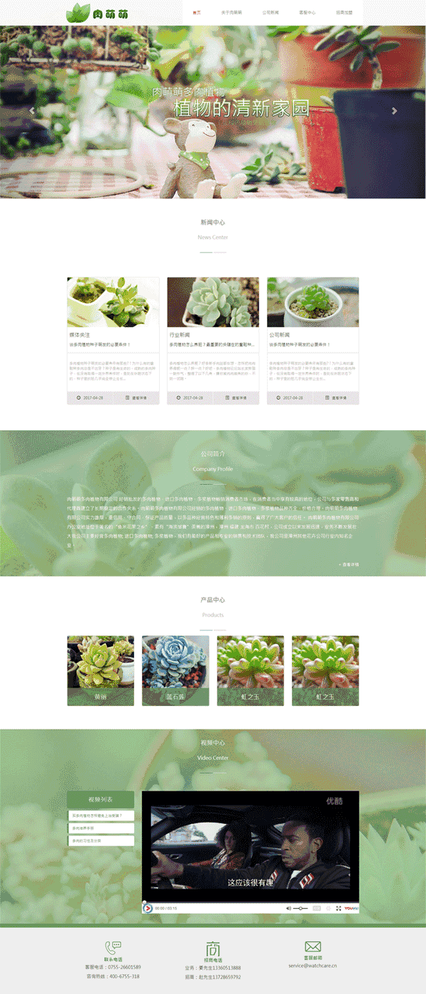 绿色的多肉盆栽植物养殖网站Wordpress模板(带手机版)效果图